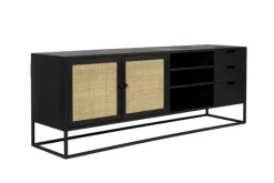 Lowboard JOANNA 150 x 55 cm Rattangeflecht/schwarz