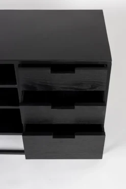 Lowboard JOANNA 150 x 55 cm Rattangeflecht/schwarz