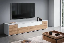 Lowboard JOHN 220 x 44 cm Weiß/ Eiche Artisan Oak