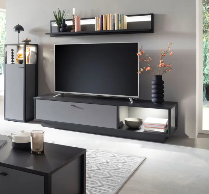 Lowboard LUXOR 186 x 43 cm Royal grau/ anthrazit