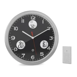Mebus Digitalwanduhr Metall/Kunststoff Durchmesser 30 cm Schwarz/Alu-/Nickelfarbig/Weiß