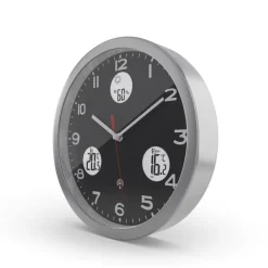 Mebus Digitalwanduhr Metall/Kunststoff Durchmesser 30 cm Schwarz/Alu-/Nickelfarbig/Weiß