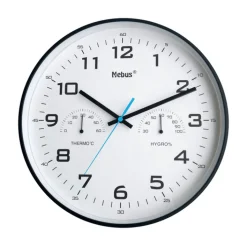 Mebus Funk-Wanduhr mit Thermo- und Hygrometer 30 cm schwarz/weiß