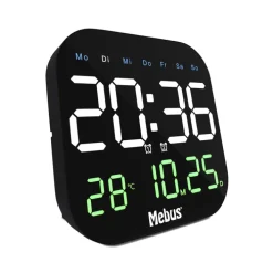 Mebus Quarz-Uhr Kunststoff 18,5 x 18,5 x 2,8 cm Schwarz/Mehrfarbig