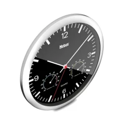 Mebus Quarz-Wanduhr mit Thermo- und Hygrometer 25 cm schwarz