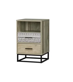 Nachtkommode 39,5 x 62 cm natur/Dekorfolie grau gemustert