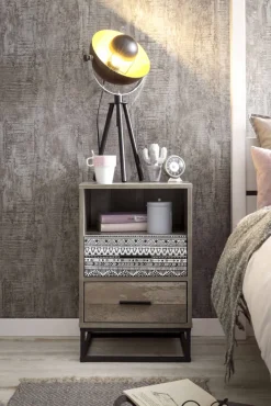 Nachtkommode 39,5 x 62 cm natur/Dekorfolie grau gemustert