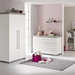 PAIDI Kleiderschrank KIRA 3-türig Kreideweiß/ Eiche-Nautik