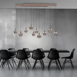 Paul Neuhaus LED Balkenpendel PURE E-INFINITY Glas Aluminium 198 x 35 x 180 cm Broncefarbig/Rauchfarbig