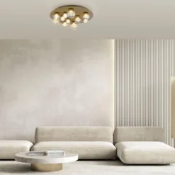 Paul Neuhaus LED Deckenlampe PURE POPUP Glas Ø 60 x 17 cm dimmbar Japandi Broncefarbig/Rauchfarbig & Amber