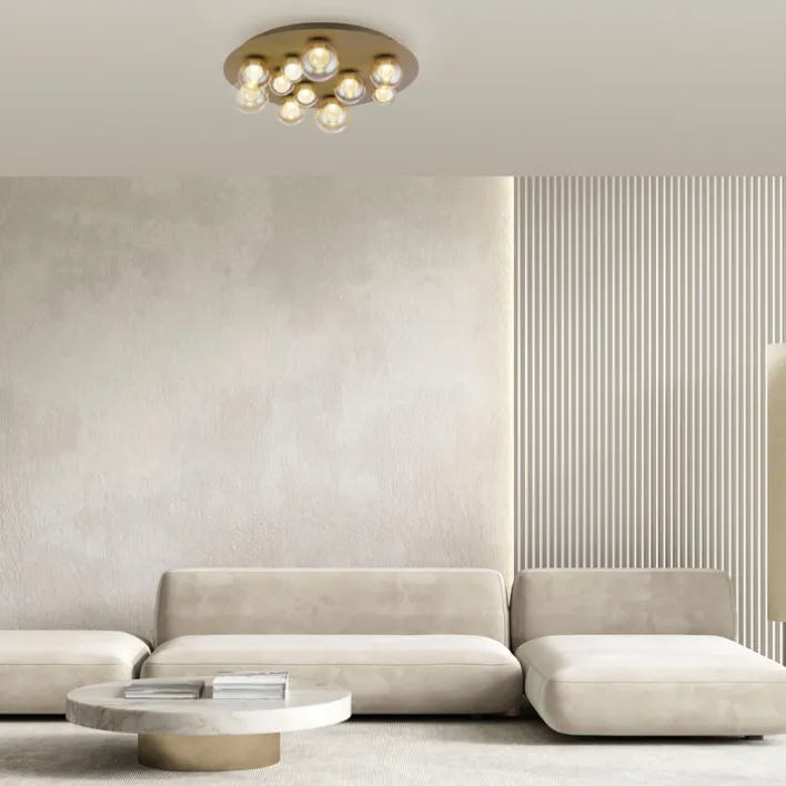 Paul Neuhaus LED Deckenlampe PURE POPUP Glas Ø 60 x 17 cm dimmbar Japandi Broncefarbig/Rauchfarbig & Amber