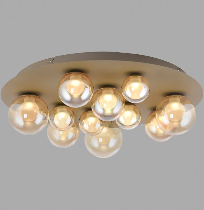 Paul Neuhaus LED Deckenlampe PURE POPUP Glas Ø 60 x 17 cm dimmbar Japandi Broncefarbig/Rauchfarbig & Amber