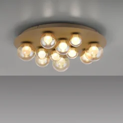 Paul Neuhaus LED Deckenlampe PURE POPUP Glas Ø 60 x 17 cm dimmbar Japandi Broncefarbig/Rauchfarbig & Amber