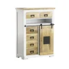 PHILL HILL Highboard LEWIS 90 x 130 x 45 cm Mango massiv/weiß/schwarz