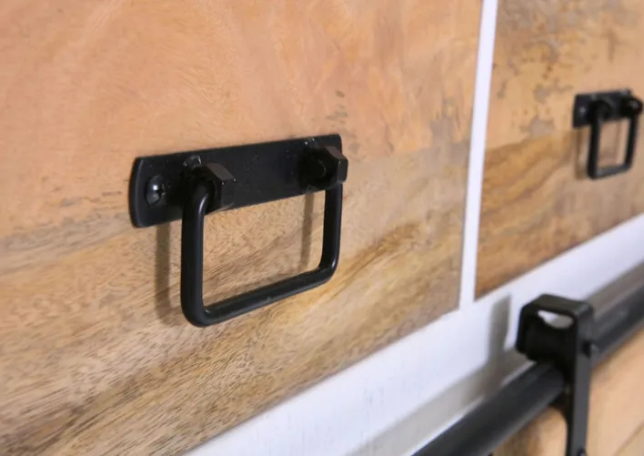 PHILL HILL Highboard LEWIS 90 x 130 x 45 cm Mango massiv/weiß/schwarz