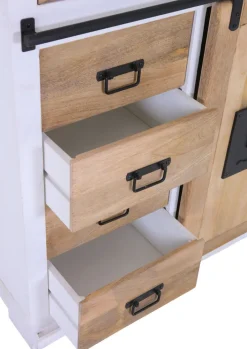 PHILL HILL Highboard LEWIS 90 x 130 x 45 cm Mango massiv/weiß/schwarz