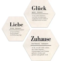 PRO ART Cut-Out Hexagone Bilder Set ZUHAUSE GLÜCK LIEBE II 3-teilig