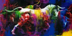 PRO ART Handpainting Bild COLOURFUL BULL II 90 x 100 cm Leinwand mehrfarbig
