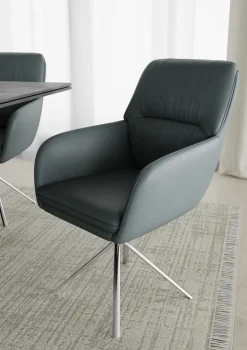 PURO Armlehnstuhl BERLIN Leder graublau/silberfarbig