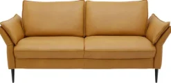 PURO Ledersofa 3-Sitzer STRASSBURG II Cloudy kurkuma