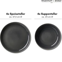 Ritzenhoff & Breker Tafelservice TOLEDO 8-teilig Steinzeug grau