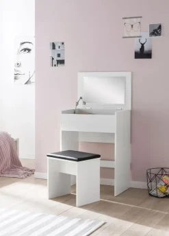 Schminktisch mit Hocker und Spiegel 60 x 81 cm weiß