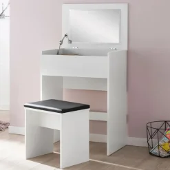 Schminktisch mit Hocker und Spiegel 60 x 81 cm weiß