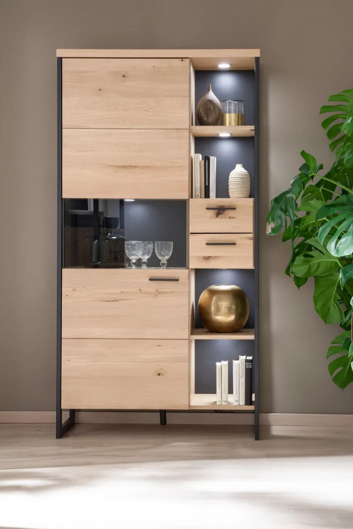 Schrankvitrine LANTANA 95 cm Balkeneiche Bianco /anthrazit