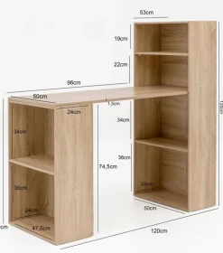 Schreibtisch mit Regal 120 x 120 cm Eiche Sonoma