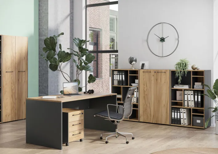 Schreibtisch PODIUM Graphit/ Navarra Eiche