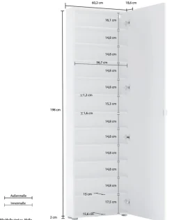 Schuhschrank 60 x 200 cm mit Spiegeltür