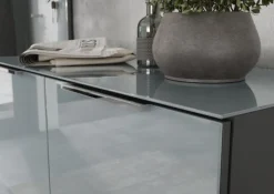 Schuhschrank LEVIN 87 x 120 cm Glasfront Silbergrau/Graphit