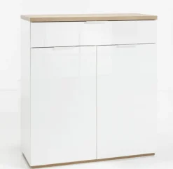 Schuhschrank MUNDI 83 x 102 cm Weiß Hochglanz/Eiche-Riviera-Dekor