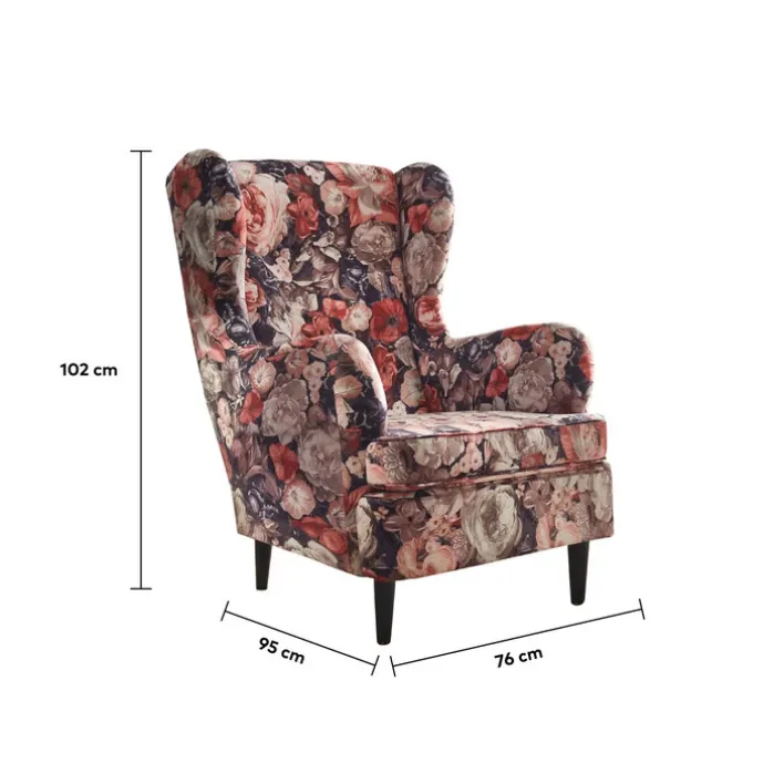 Sessel CHARLEEN Blumenmuster braun /rot