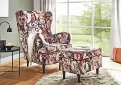 Sessel CHARLEEN Blumenmuster braun /rot