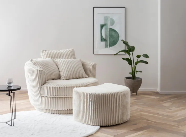 Sessel mit Hocker SPIN elfenbein