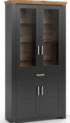 set one by Musterring Vitrine YORK 18 105x207 cm anthrazit /Eiche Artisan