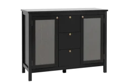 Sideboard CORDOBA 110 x 90 cm schwarz / Geflecht Nobel