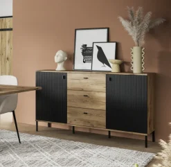 Sideboard Lou 89 x 154 x 41 cm Nox Oak Nachbildung Braun/Schwarz