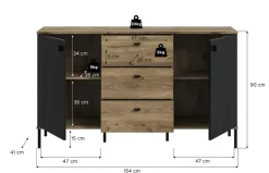 Sideboard Lou 89 x 154 x 41 cm Nox Oak Nachbildung Braun/Schwarz