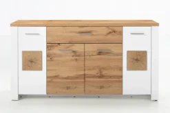 Sideboard RAMIRA 164x87 cm Weiß supermatt / Eiche Nachbildung
