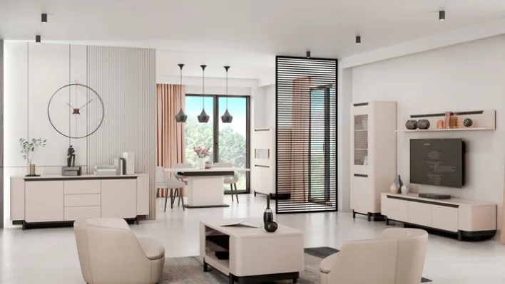 Sideboard VODOL 205x78 cm Sand/Schwarz