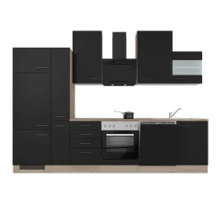 Singleküche MARY Touch Schwarz/Endgrain Oak ca.310x234x60 cm