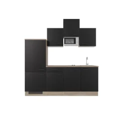 Singleküche MARY Touch Schwarz/Endgrain Oak ca.210x205x60 cm