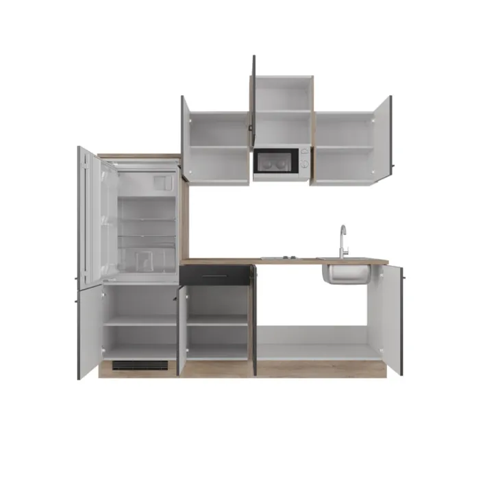 Singleküche MARY Touch Schwarz/Endgrain Oak ca.210x205x60 cm