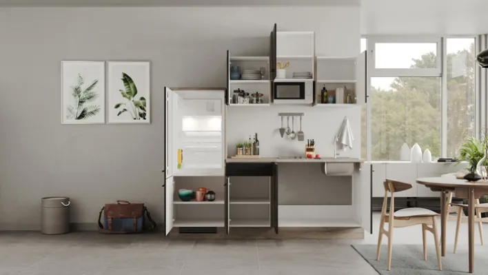 Singleküche MARY Touch Schwarz/Endgrain Oak ca.210x205x60 cm