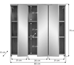 Spiegelschrank GRADO 80 x 75 cm Eiche