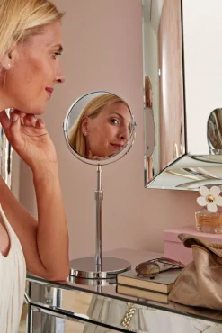 Standspiegel rund SILVANA 38 cm Rahmen silberfarbig