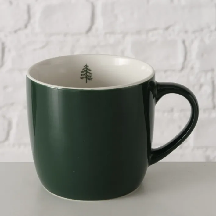 Tasse ANINA Bone China Keramik 420 ml Grün/Weiß