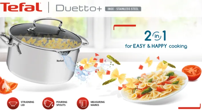 TEFAL Kochtopfset DUETTO Edelstahl 7-teilig Edelstahl